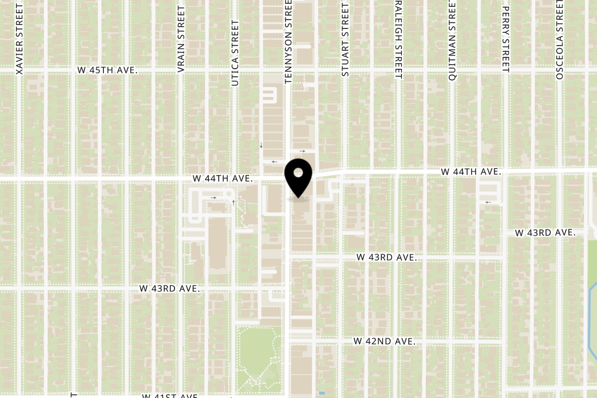 Map showing the location of Swing Thai Tennyson on 4370 Tennyson St in Denver